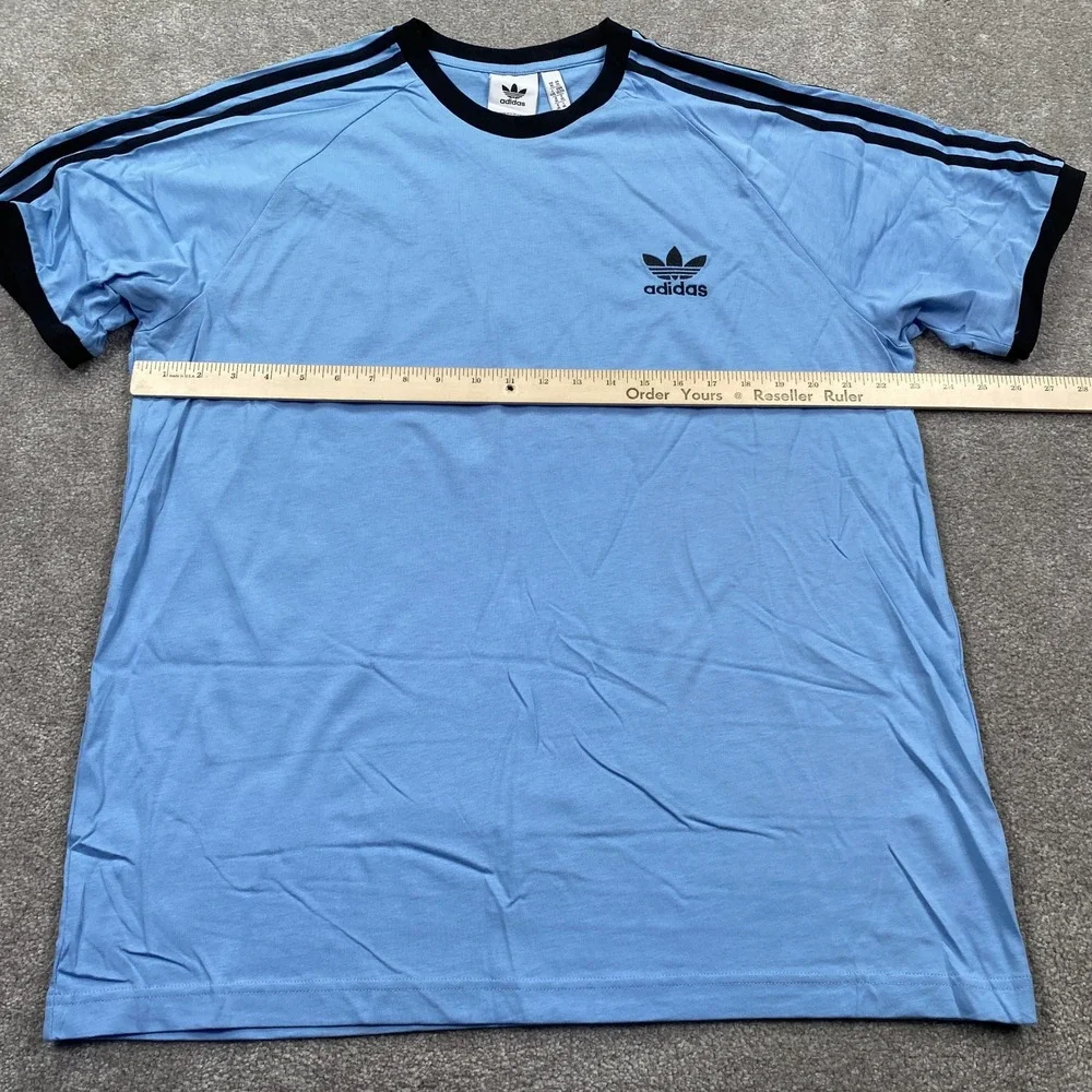 Adidas 3-Stripes Tee Mens XL Ash Blue Black Ringer Trefoil JY1371